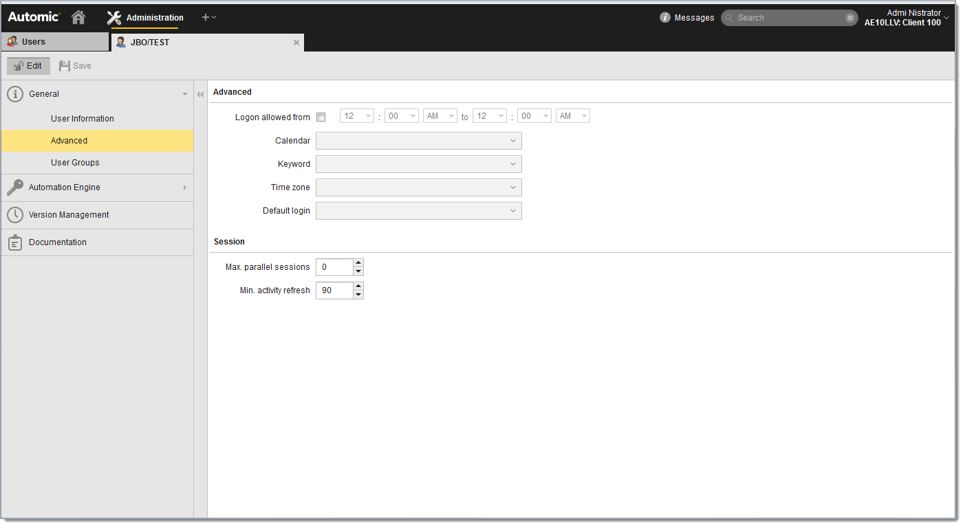 Définition de l'utilisateur Page Avancé